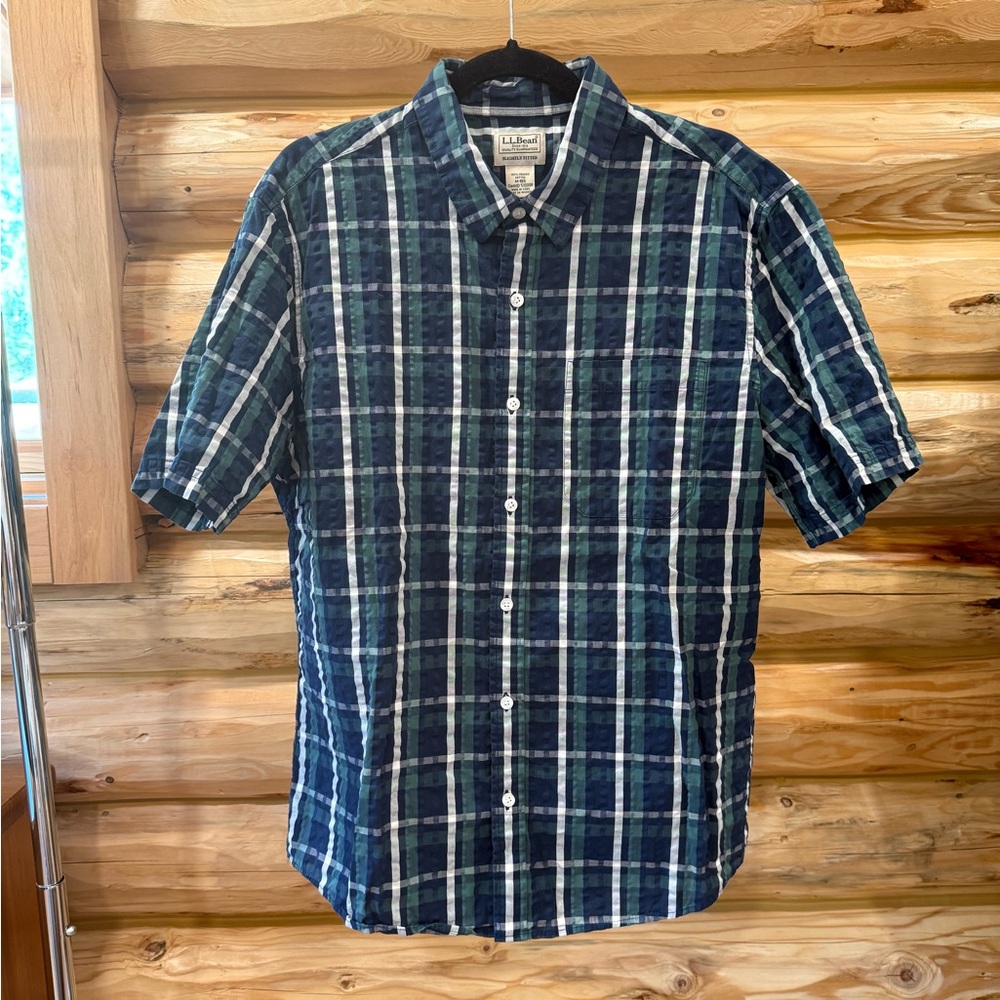 L.L. Bean Blue and White Casual Button Down Shirt